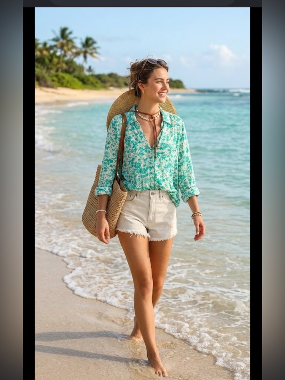Maeve Green and Cream Floral Button-Front Blouse